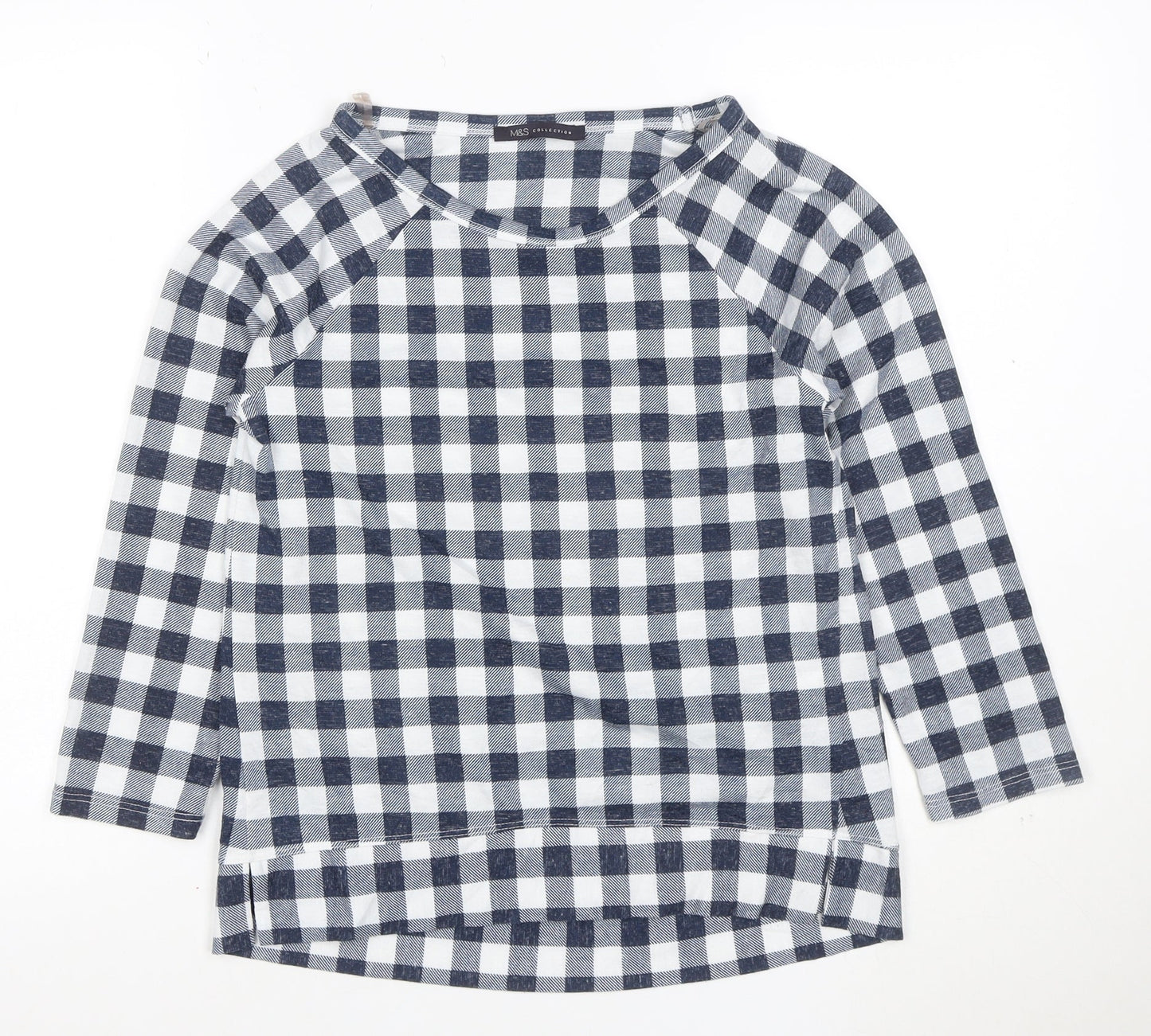 Marks and Spencer Women's Blue Check 3/4 Sleeve Blouse Size 8