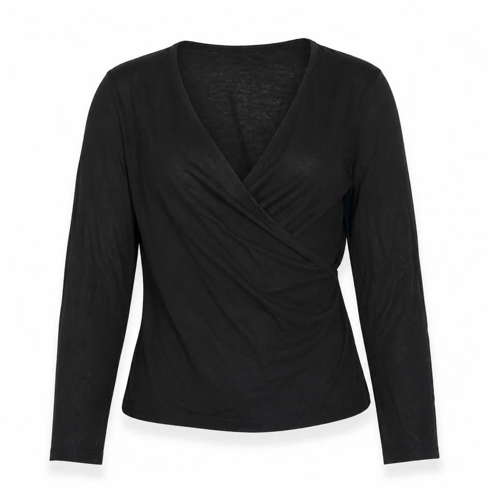 James Lakeland Women’s Black Wrap Blouse Long Sleeve Size 12