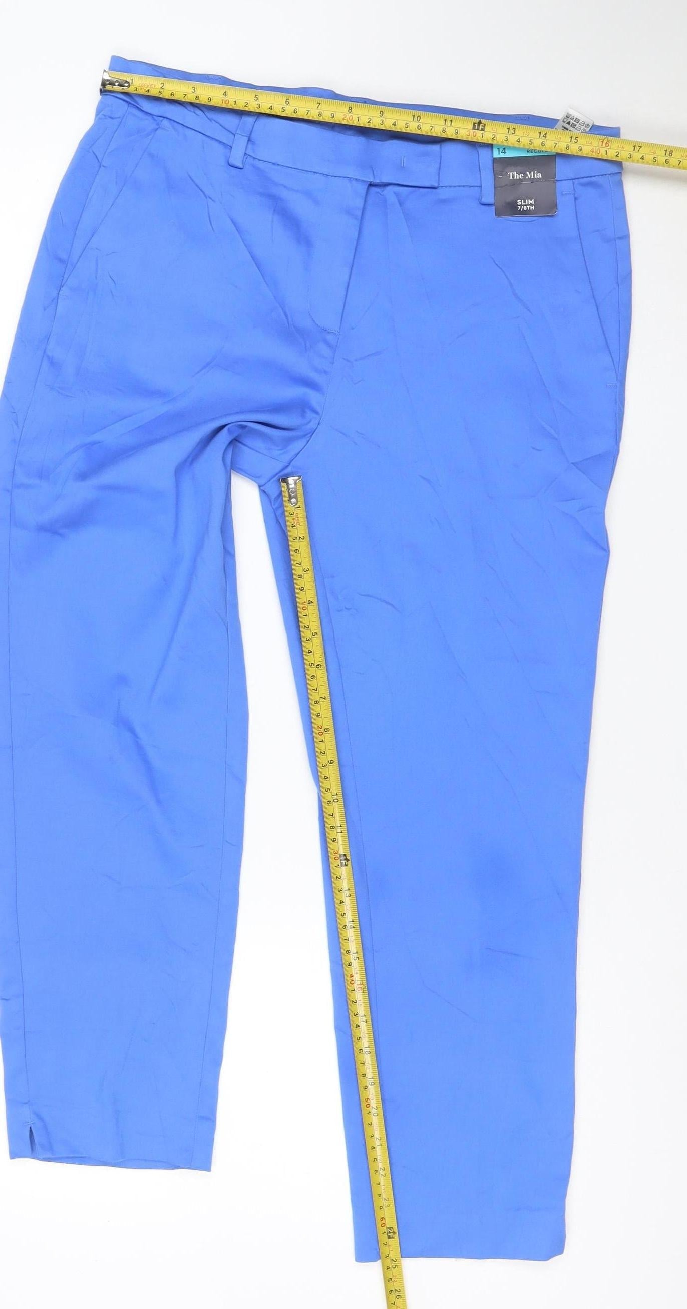 Marks and Spencer Womens Blue Slim Fit Trousers Size 14 Regular