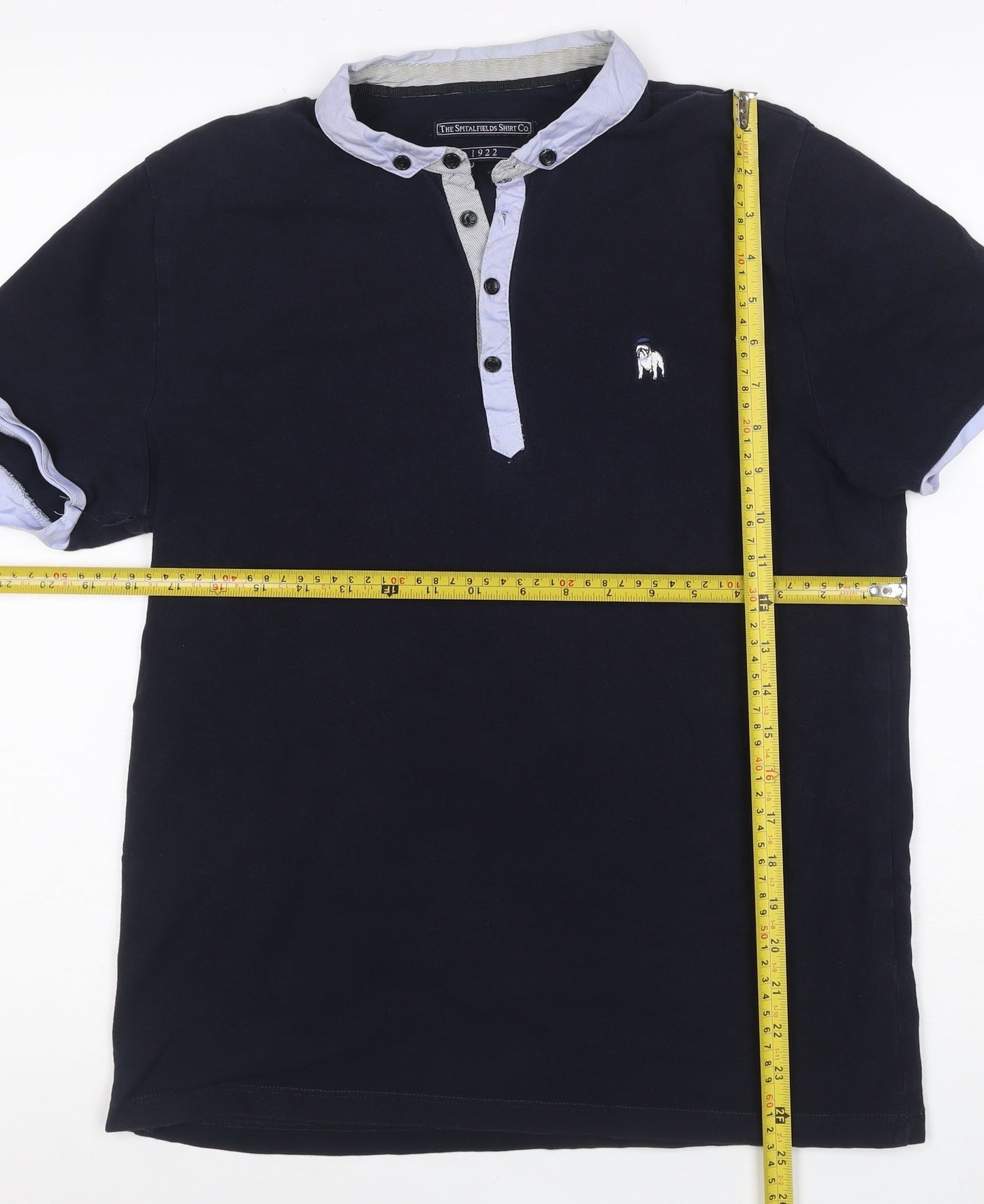 The Spitalfields Shirt Co. Men's Blue Henley Short Sleeve Cotton T-Shirt M