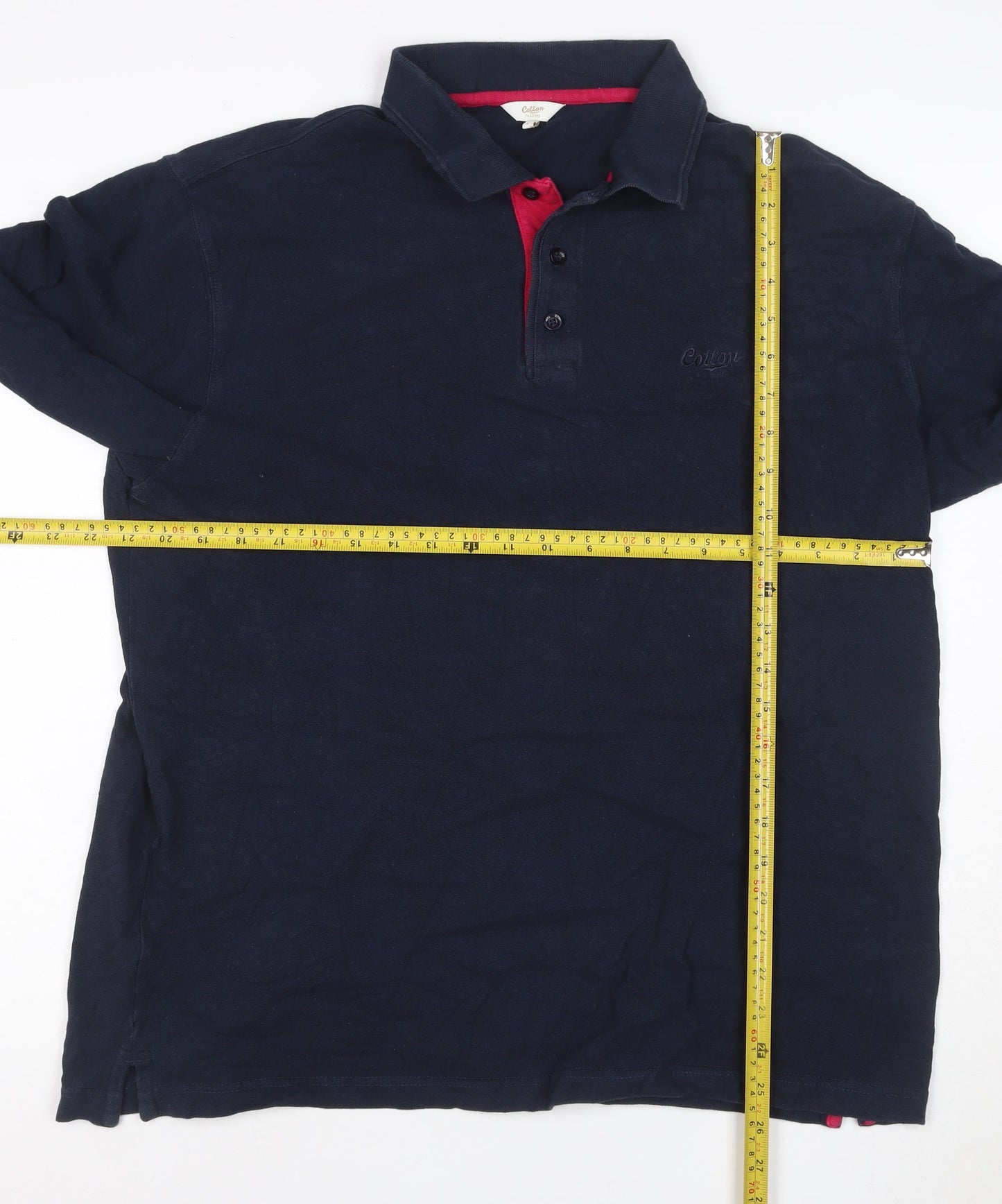 Cotton Traders Men's Navy Long Sleeve Polo Shirt Size L 100% Cotton
