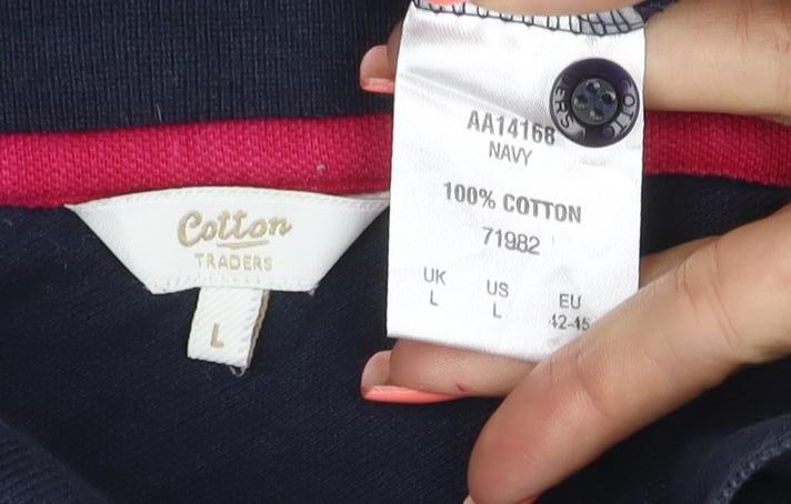 Cotton Traders Men's Navy Long Sleeve Polo Shirt Size L 100% Cotton