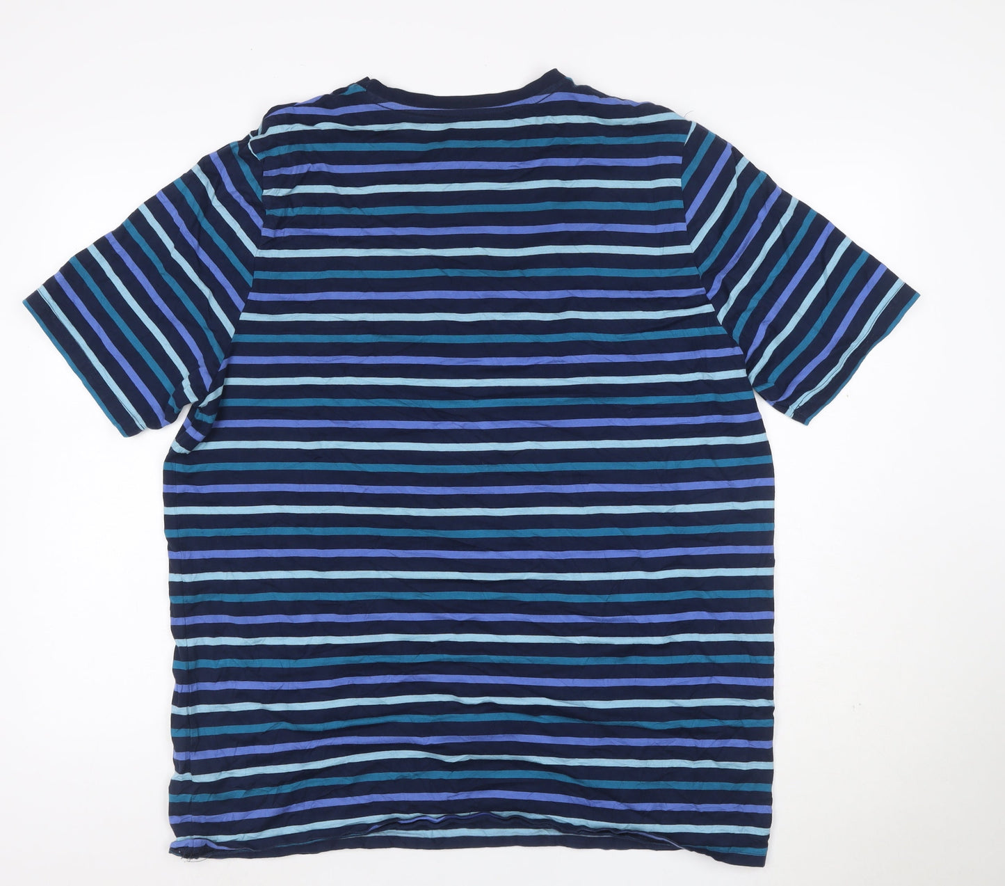 Marks and Spencer Men's Blue Striped 2XL Cotton Crew Neck T-Shirt