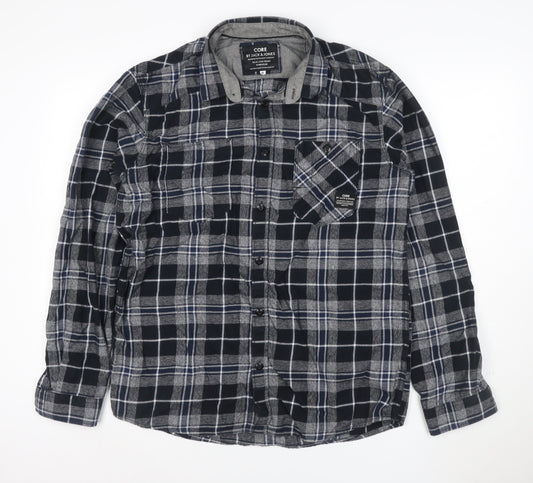 Jack & Jones Men’s Blue Check Flannel Long Sleeve Button-Up Shirt XL