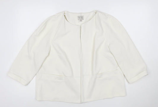 Marks and Spencer Women Ivory Textured Collarless Suit Jacket Size 16