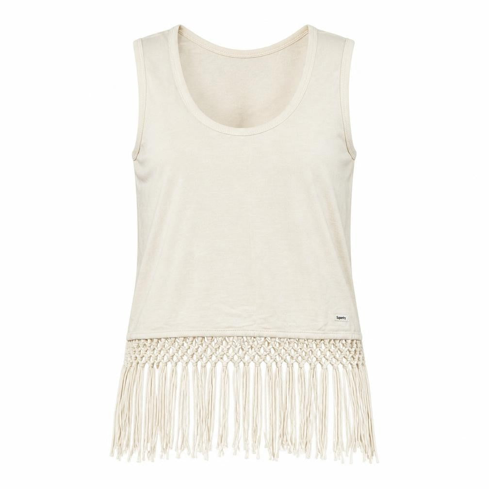 Superdry Womens Ivory Fringe Festival Tank Top Size S