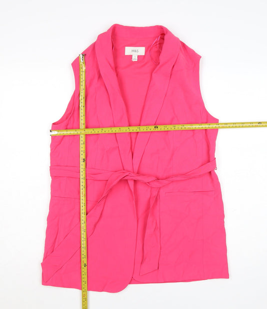Marks and Spencer Women Pink Sleeveless Belted Suit Waistcoat Size 12