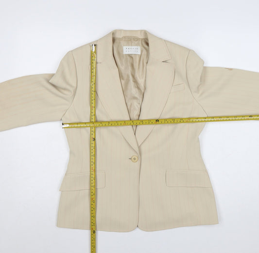 Precis Petite Beige Pinstripe Classic Blazer UK 12 Women's Tailored Jacket