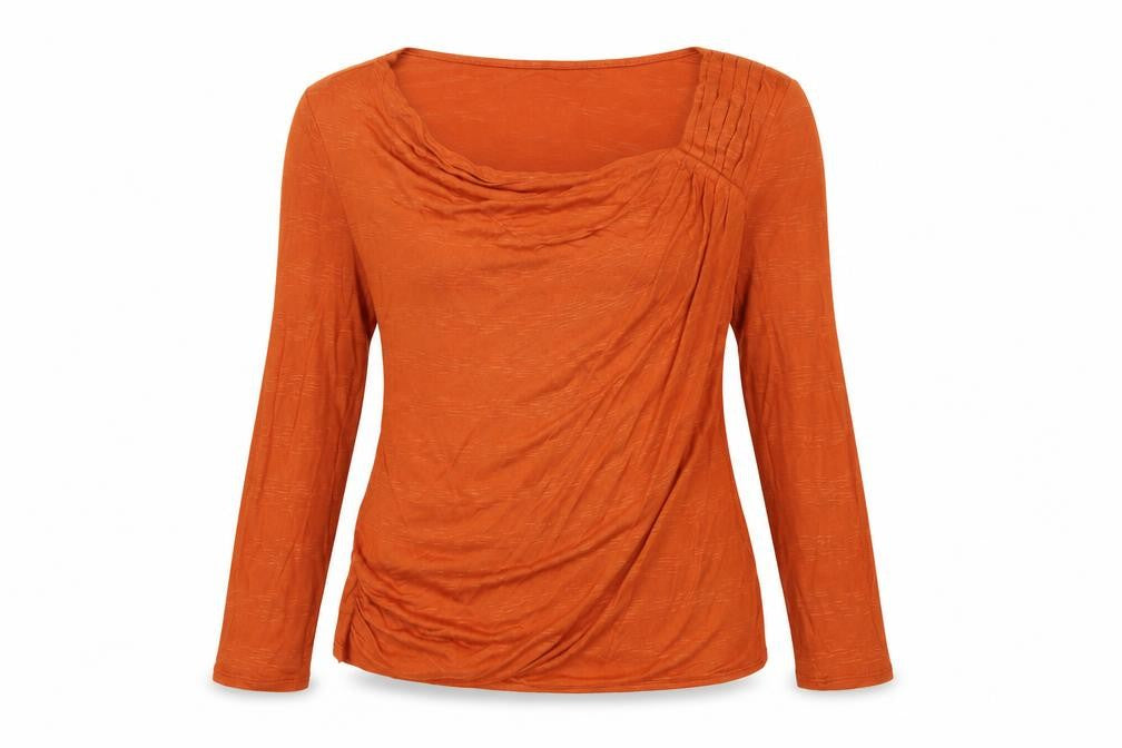Front view of Betty Jackson Black Women Orange, size 14, Cowl Neck Long Sleeve Blouse