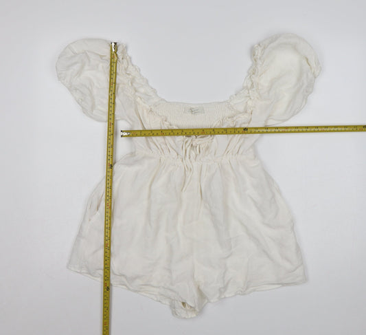 Urban Outfitters Women Ivory Puff Sleeve Playsuit Size S Rayon Blend