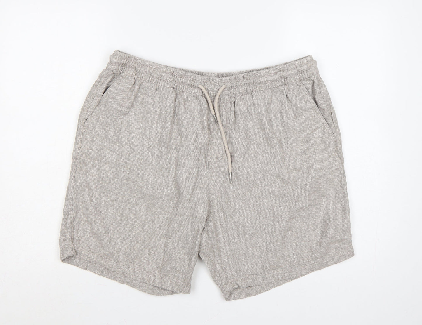 Next Men’s Beige Linen Blend Casual Drawstring Shorts Size L