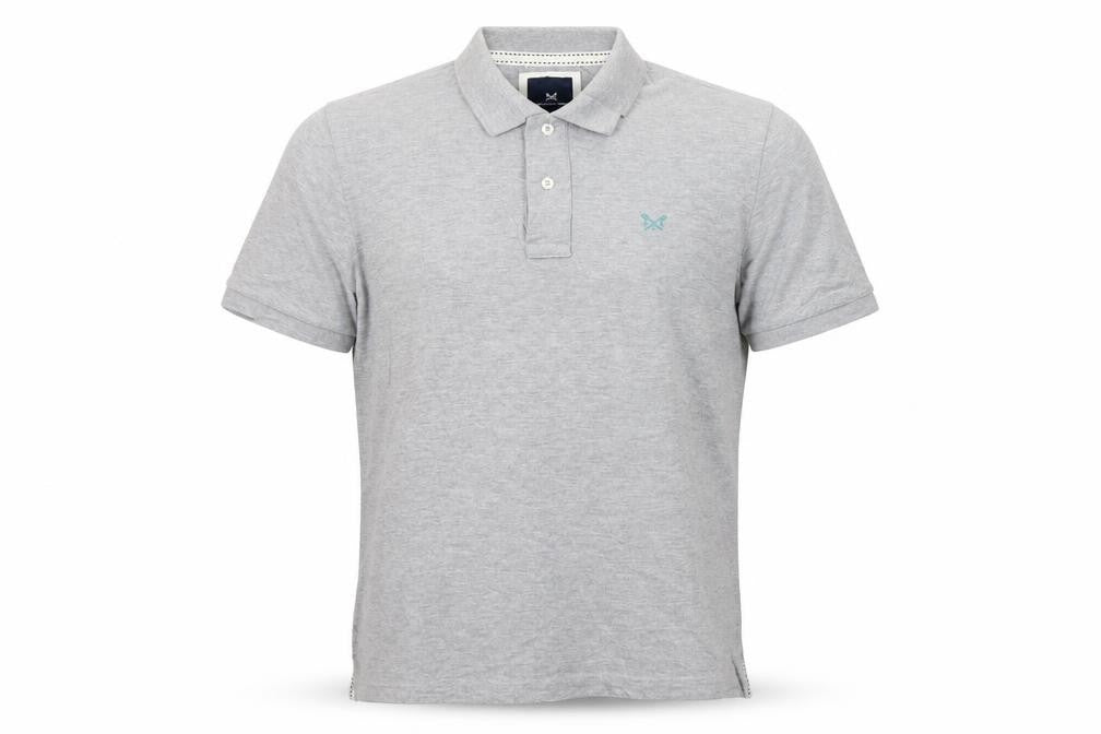Front view of Crew Clothing Men's Grey Polo Shirt L Regular Fit Cotton Blend