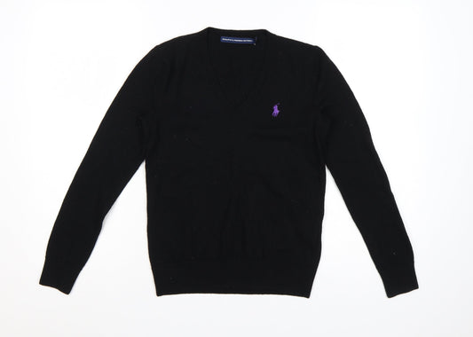 Ralph Lauren Women Black V-Neck Merino Wool Jumper M