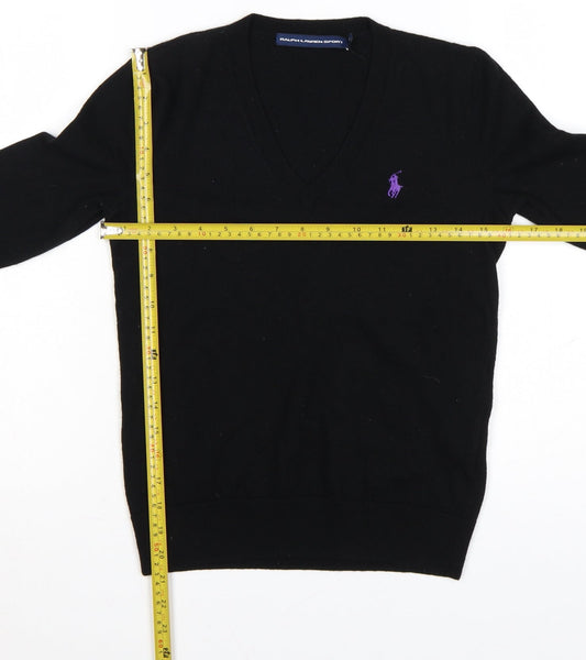 Ralph Lauren Women Black V-Neck Merino Wool Jumper M