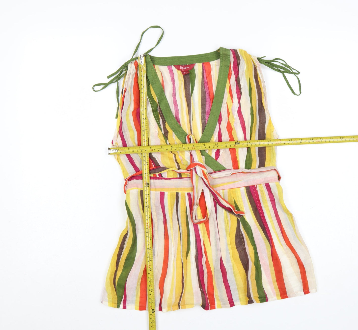 Monsoon Women Multicoloured Striped Playsuit Size 8 Cotton Blend Tie Shoulder