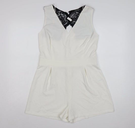 Select Womens White Lace Back Formal Sleeveless Playsuit Size 14