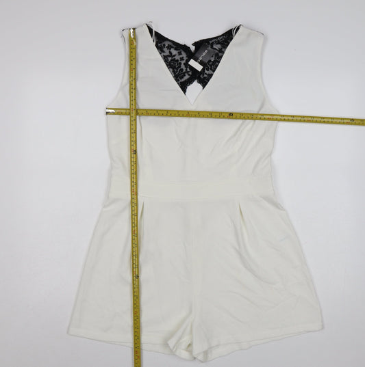 Select Womens White Lace Back Formal Sleeveless Playsuit Size 14