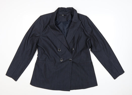 V by Very Women's Navy Double-Breasted Blazer Jacket UK 16