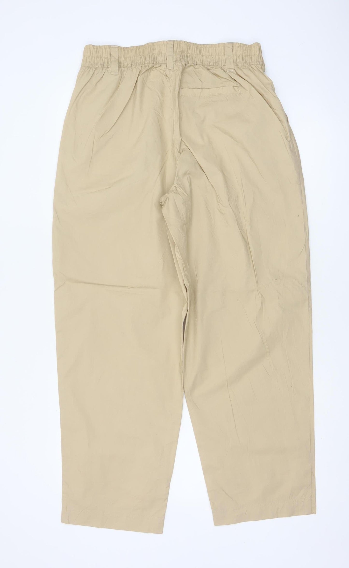 Marks & Spencer Women Beige Size 12 Regular Tapered Cotton Trousers