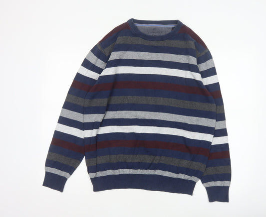 Commander Men’s Multicoloured Striped Cotton Crew Neck Pullover Jumper L