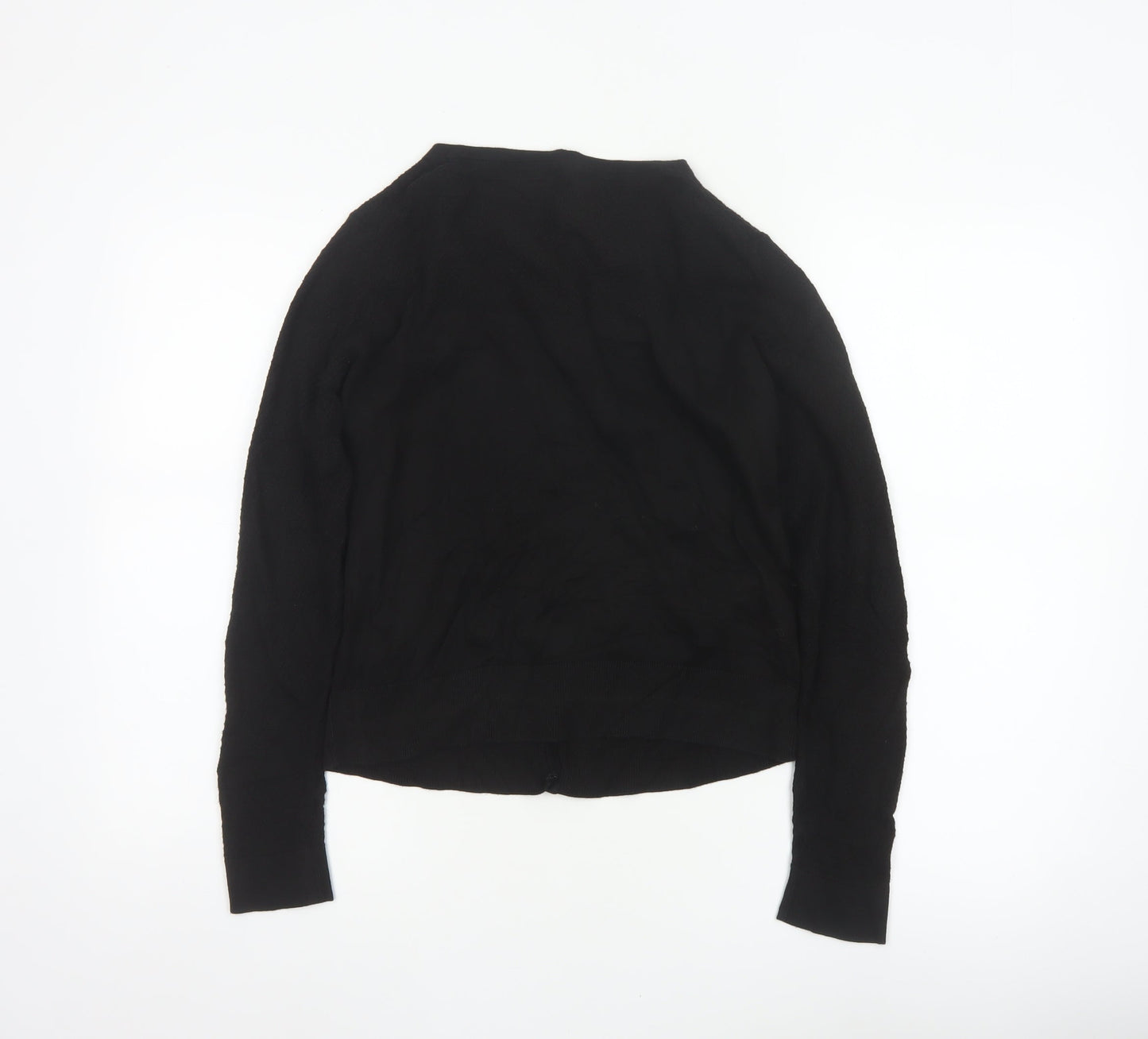 Laura Ashley Women Black UK 10 V-Neck Cotton Silk Knit Cardigan