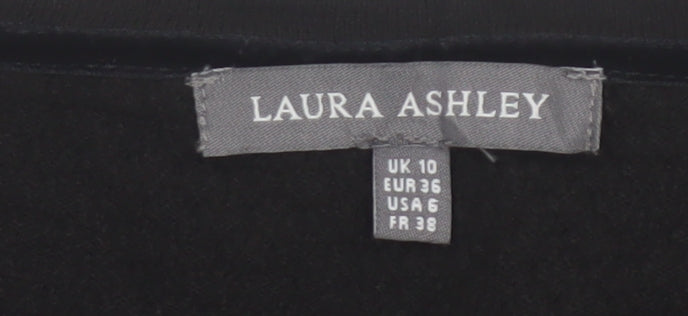Laura Ashley Women Black UK 10 V-Neck Cotton Silk Knit Cardigan