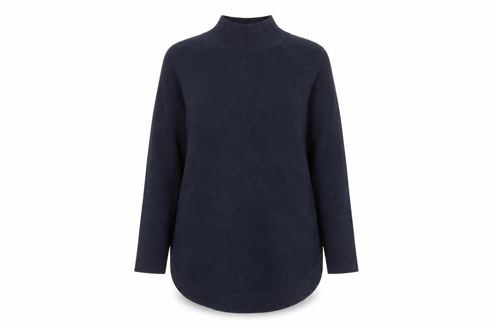 Marks & Spencer Women Blue S Tunic Mock Neck Acrylic Jumper
