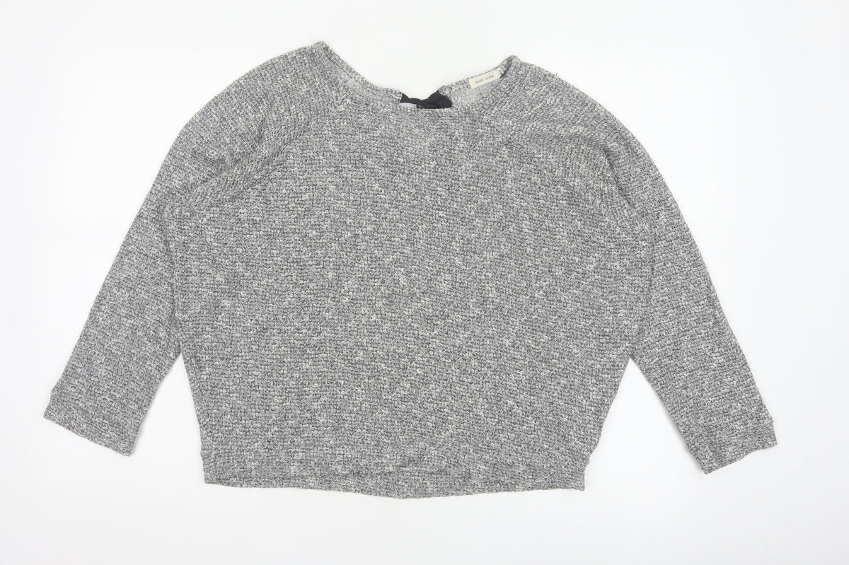 River Island Women Grey Size 10 Knit Tie Back Long Sleeve Basic Top