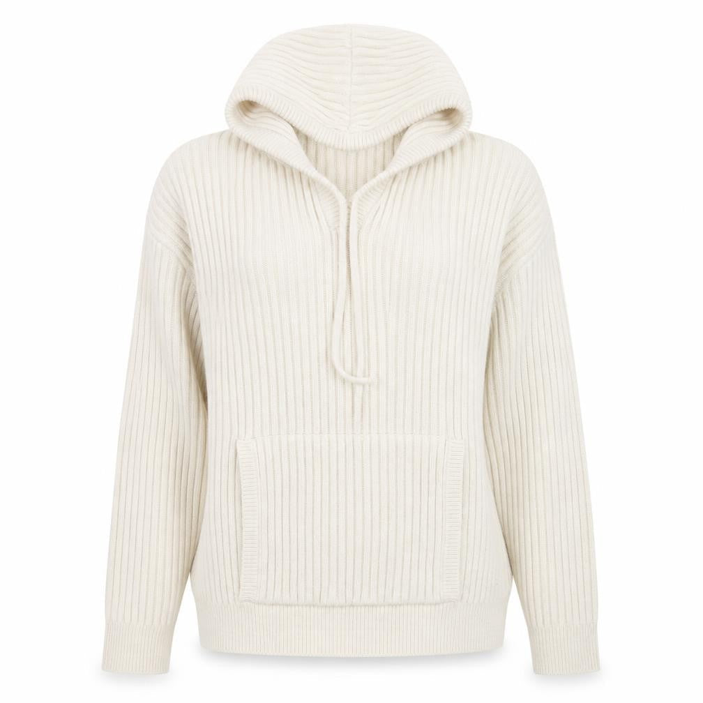 M&S Collection Women Ivory L Rib Knit Hooded Pullover Jumper