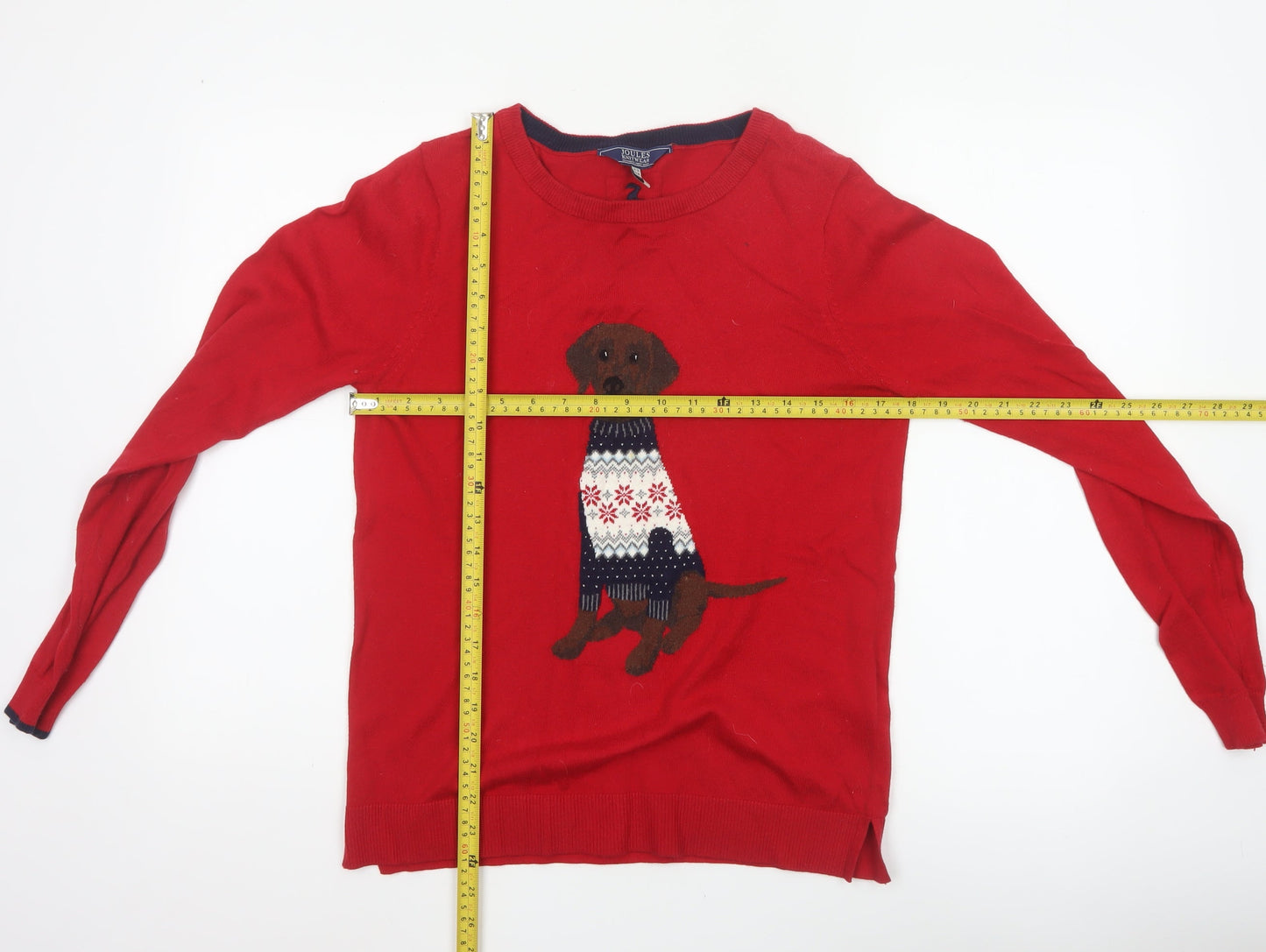 Joules Women Red Size 10 Dog Fair Isle Christmas Knit Jumper