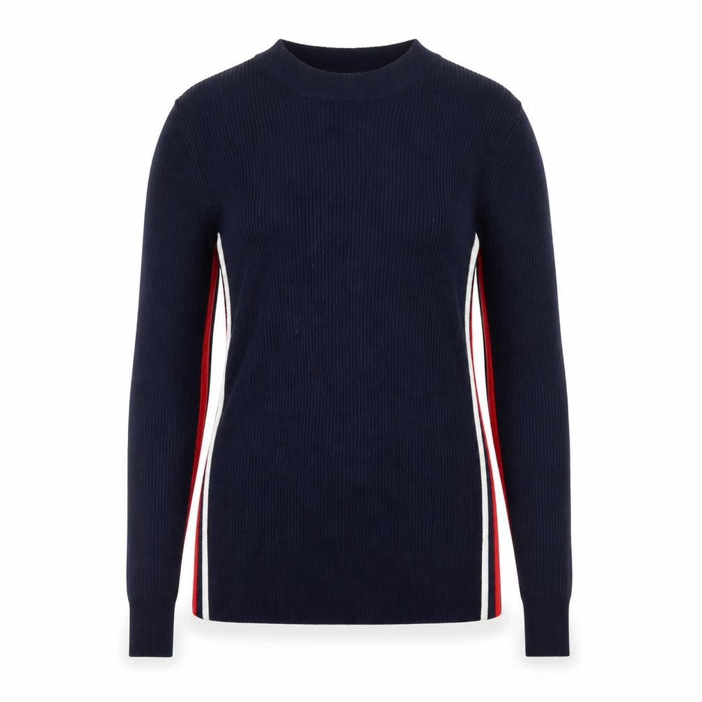 Marks & Spencer Women Blue UK 10 Ribbed Striped Mock Neck Jumper