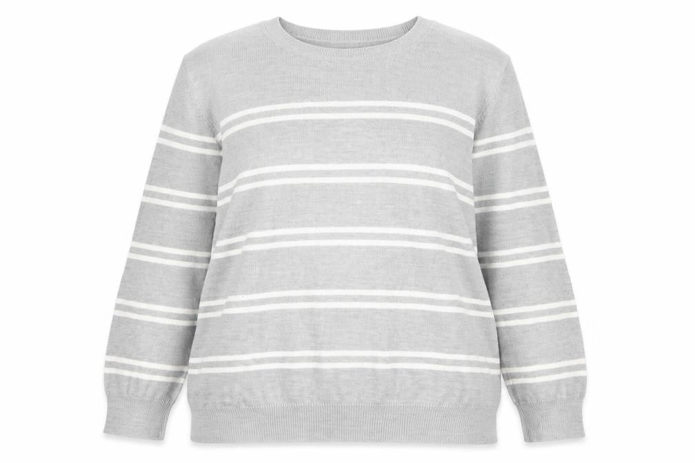 Marks and Spencer Women Grey White Stripe Knit Jumper Size 18