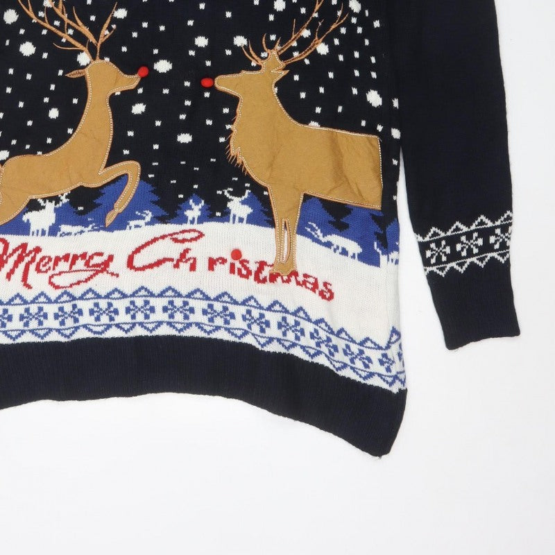 Additional view of You Look Ugly Today Men's Black XL Christmas Reindeer Knit Pullover