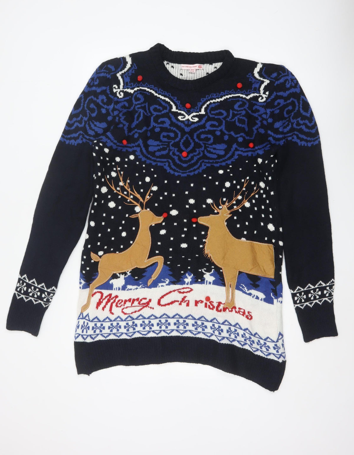 Back view of You Look Ugly Today Men's Black XL Christmas Reindeer Knit Pullover