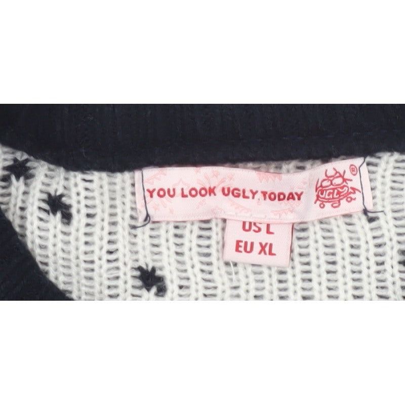 Additional view of You Look Ugly Today Men's Black XL Christmas Reindeer Knit Pullover