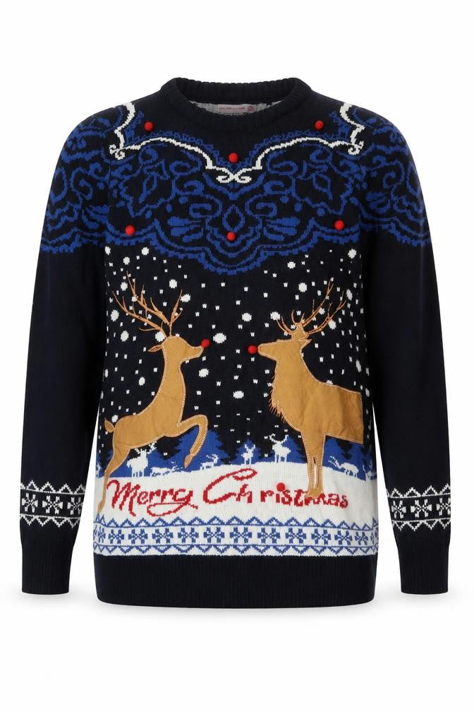 Front view of You Look Ugly Today Men's Black XL Christmas Reindeer Knit Pullover