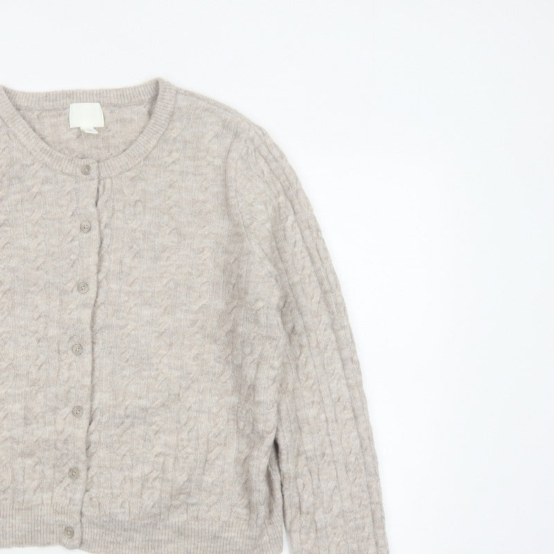 H&M Women’s Beige Cable Knit Button Cardigan UK 12 Long Sleeve