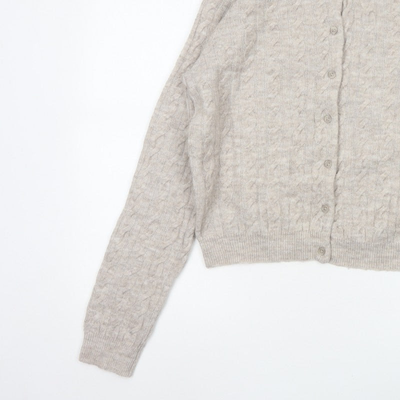 H&M Women’s Beige Cable Knit Button Cardigan UK 12 Long Sleeve