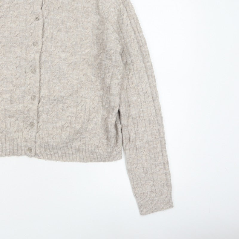 H&M Women’s Beige Cable Knit Button Cardigan UK 12 Long Sleeve