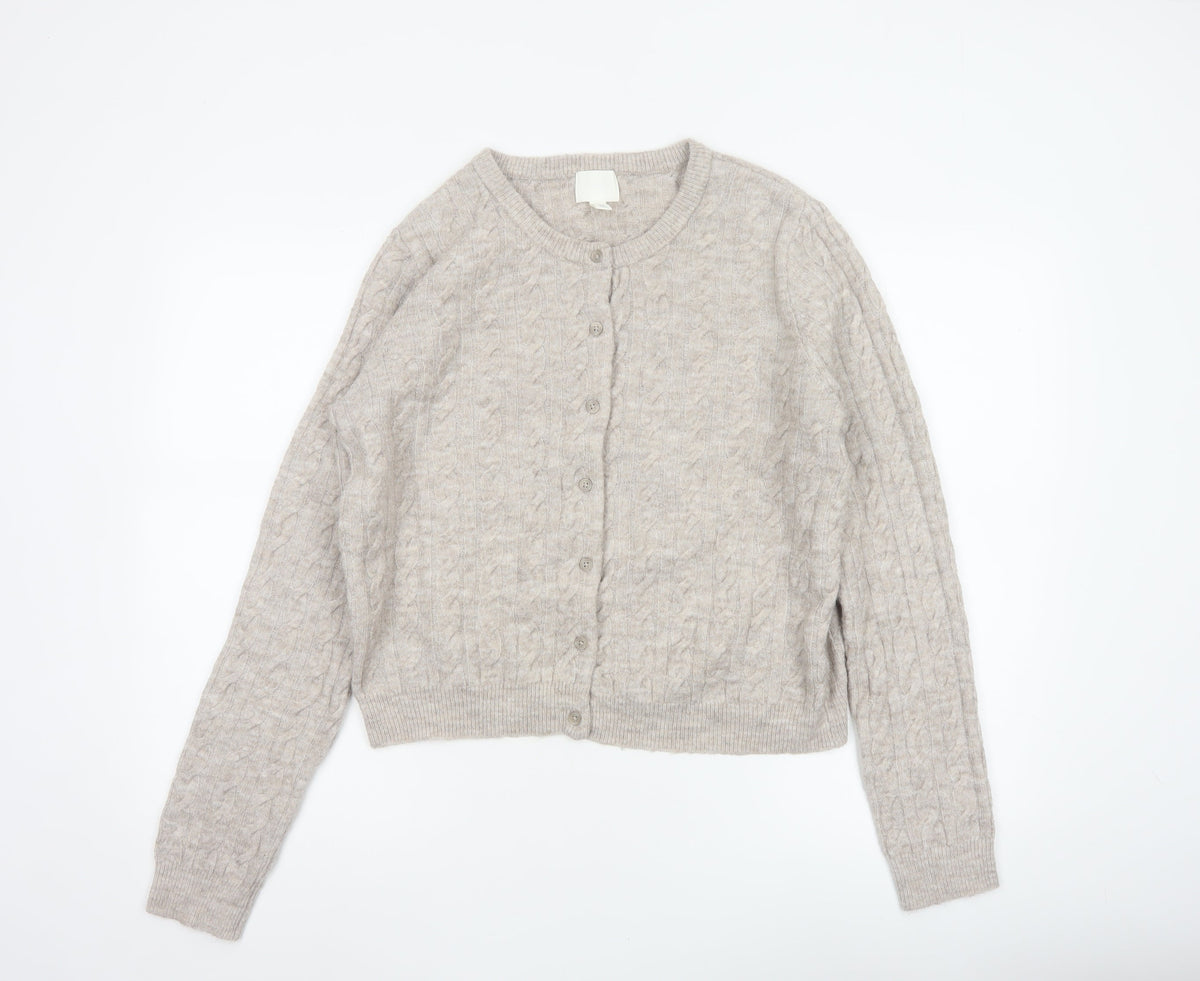 H&M Women’s Beige Cable Knit Button Cardigan UK 12 Long Sleeve