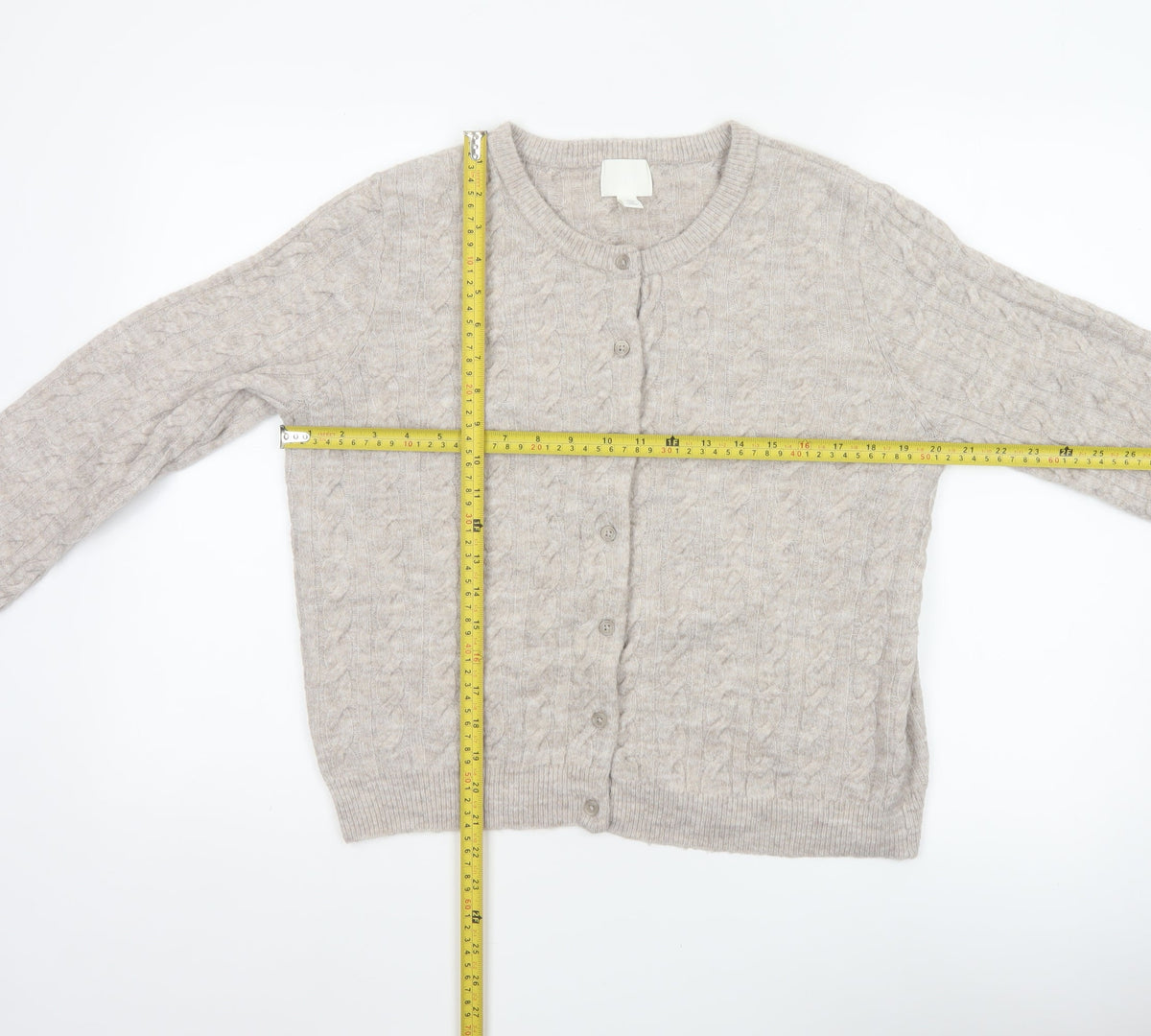 H&M Women’s Beige Cable Knit Button Cardigan UK 12 Long Sleeve
