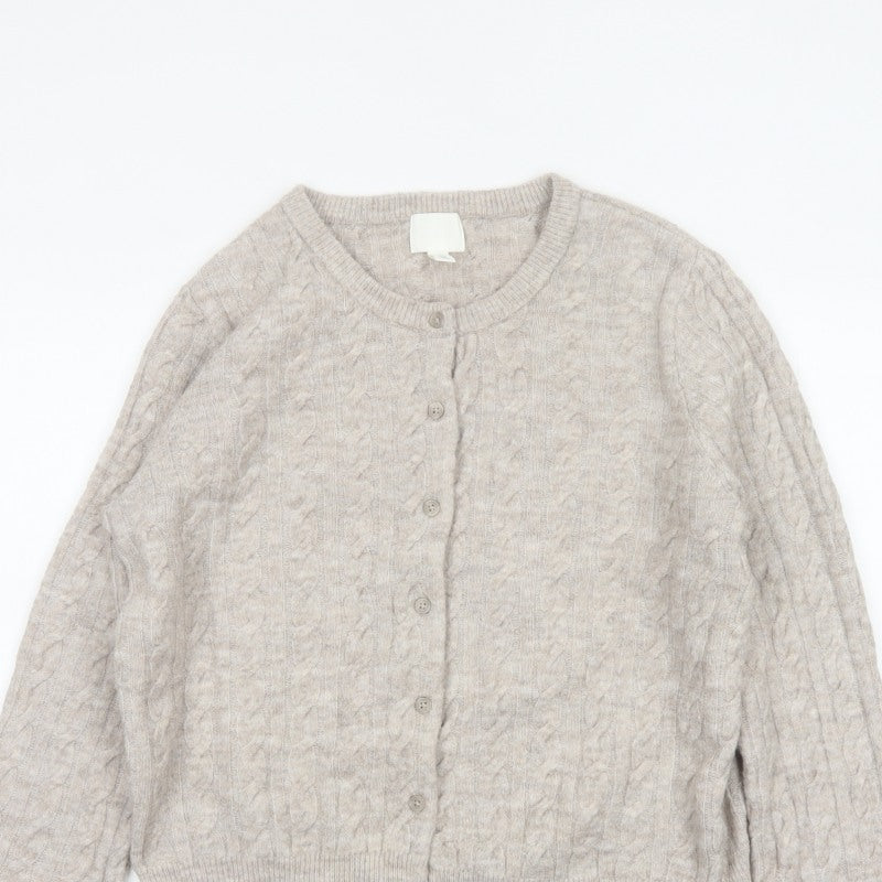 H&M Women’s Beige Cable Knit Button Cardigan UK 12 Long Sleeve