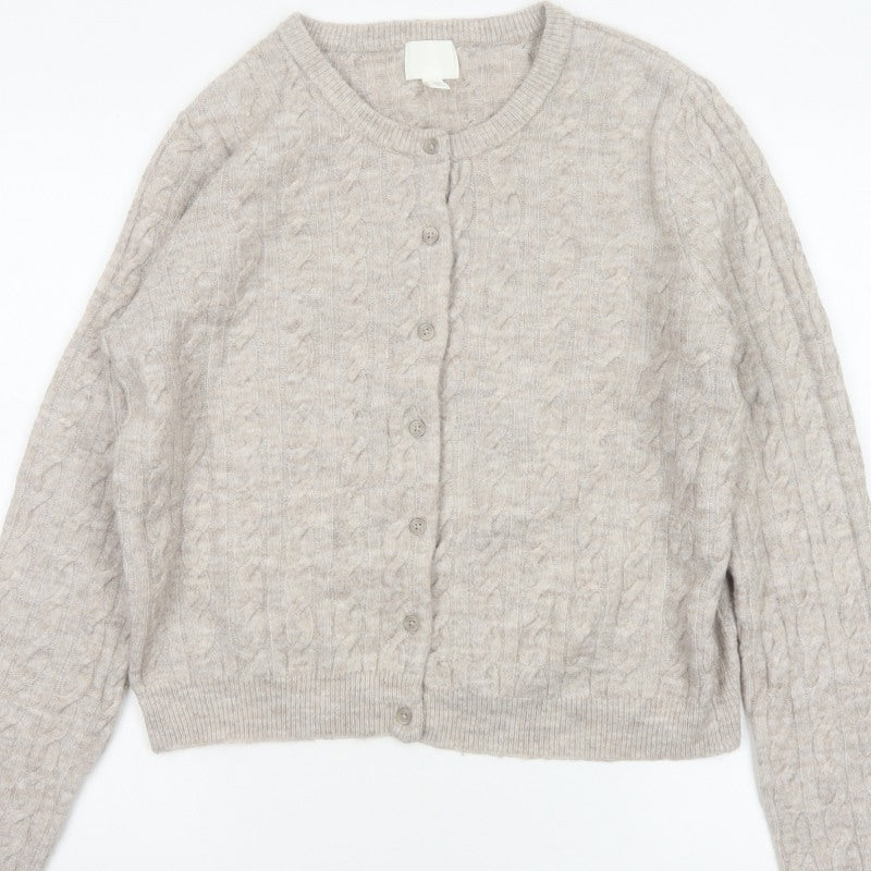 H&M Women’s Beige Cable Knit Button Cardigan UK 12 Long Sleeve