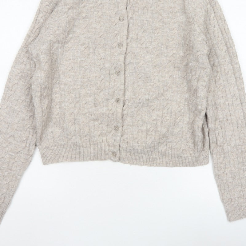 H&M Women’s Beige Cable Knit Button Cardigan UK 12 Long Sleeve