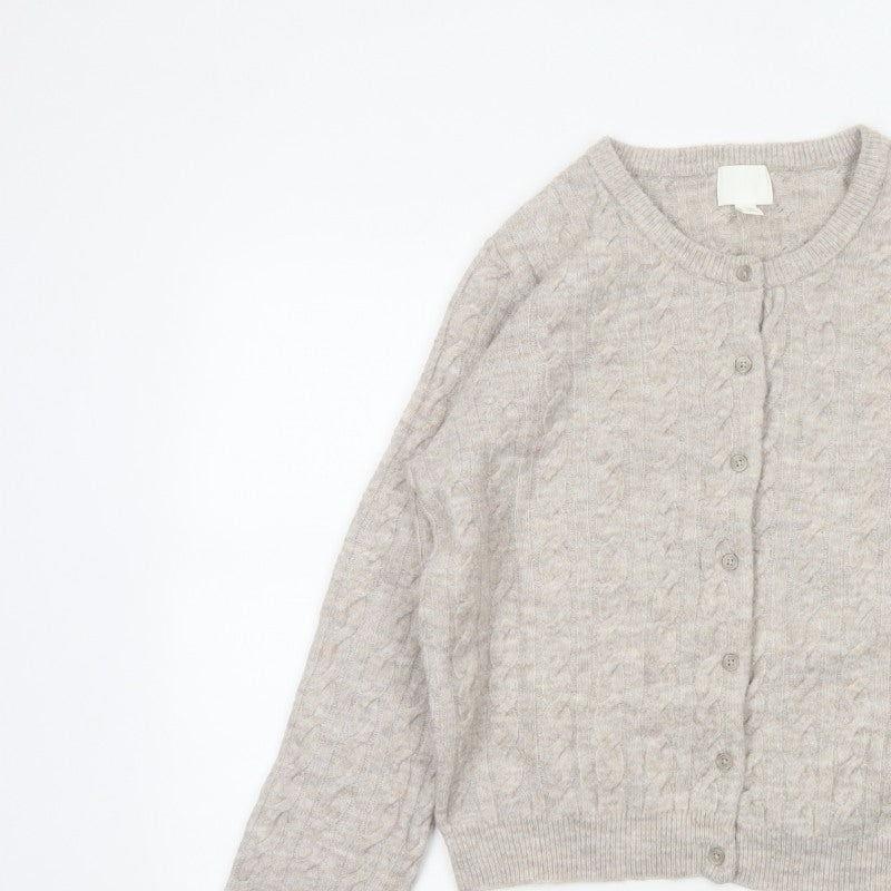 H&M Women’s Beige Cable Knit Button Cardigan UK 12 Long Sleeve