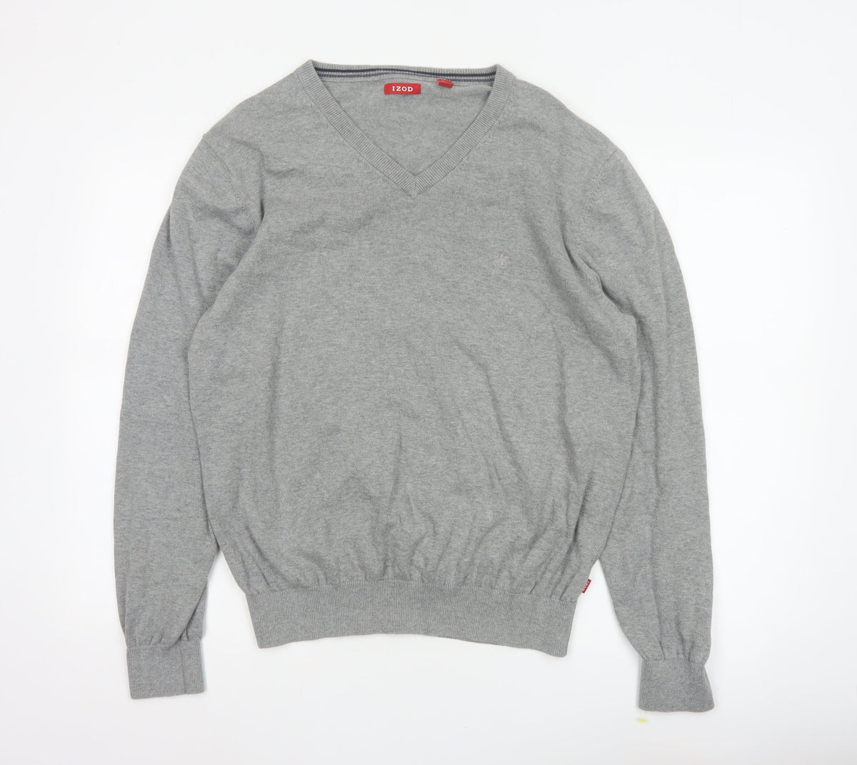 Back view of IZOD Men's Grey L V-Neck Fine Knit jumper Classic