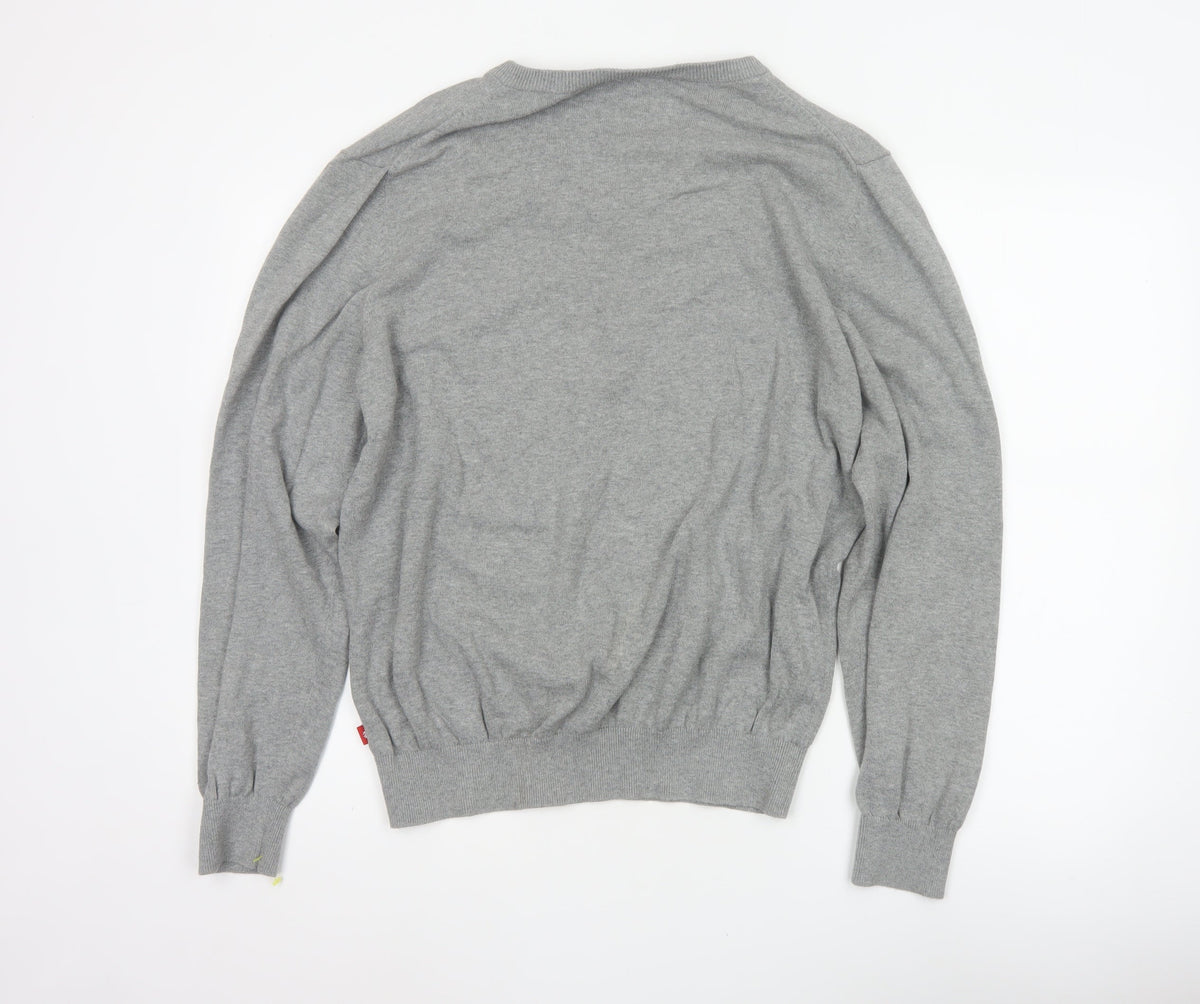 Brand and care label for IZOD Men's Grey L V-Neck Fine Knit jumper Classic