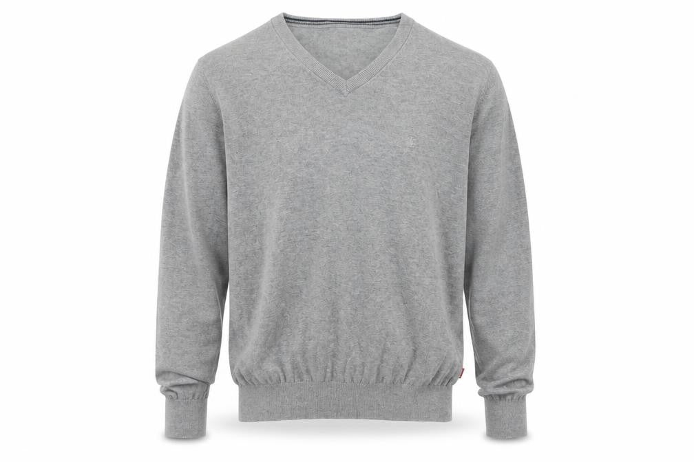 Front view of IZOD Men's Grey L V-Neck Fine Knit jumper Classic