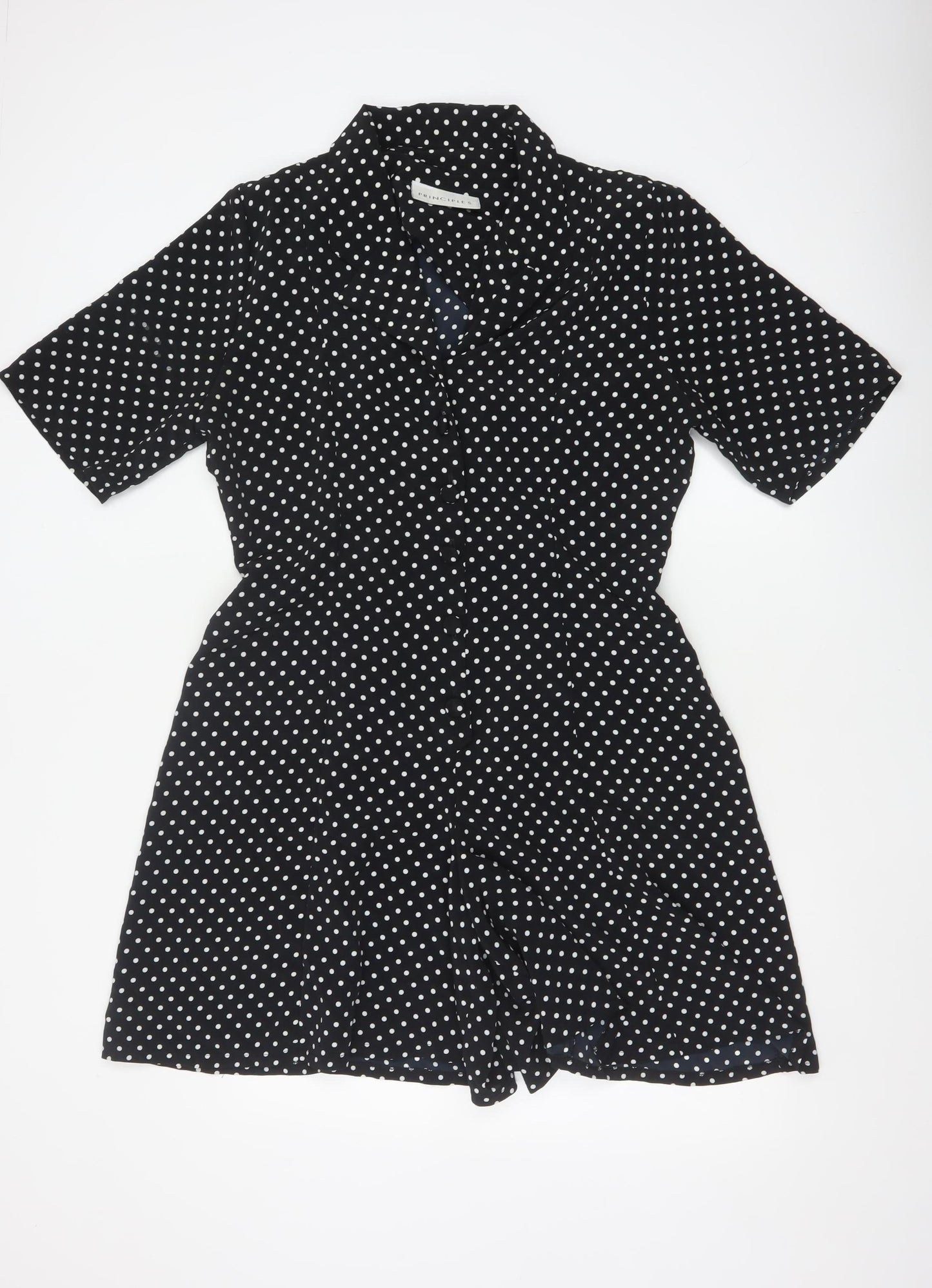 Principles Women Black White Polka Dot Button Playsuit UK 16