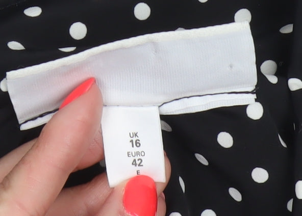 Principles Women Black White Polka Dot Button Playsuit UK 16